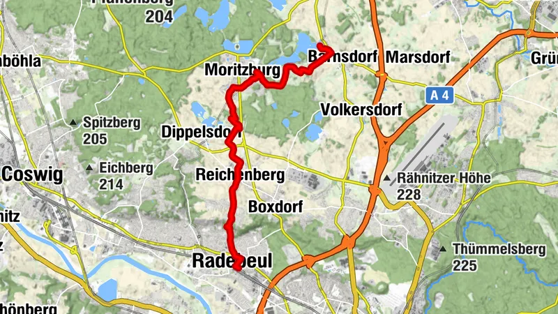 Gelber Punkt: Radebeul Ost - Reichenberg - Moritzburg - Bärnsdorf