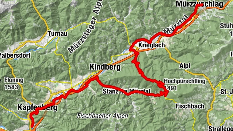 Graveln vom Mürztal in die Berge: von Mürzzuschlag nach Mitterdorf auf die Stanglalpe und über Stanz nach Bruck an der Mur