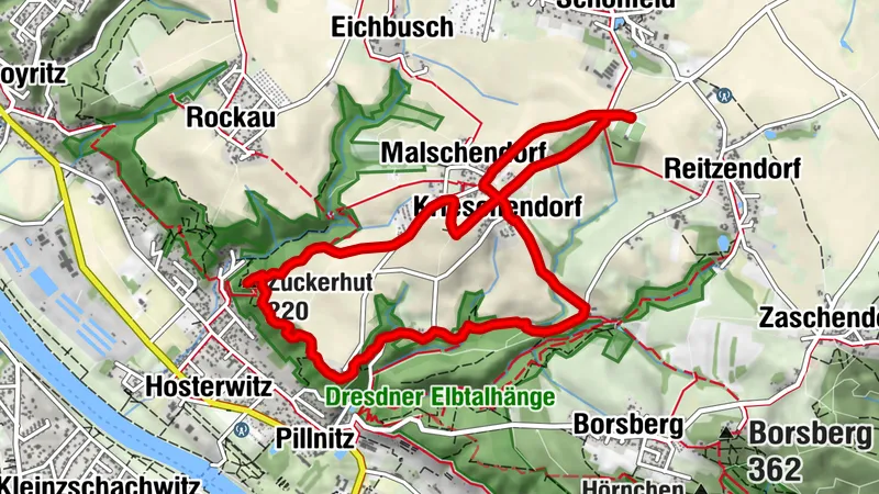 Dresden, Schönefelder Hochland, Meixmühle, Vogelgrund, Zuckerhut, Malschendorfer Höhe