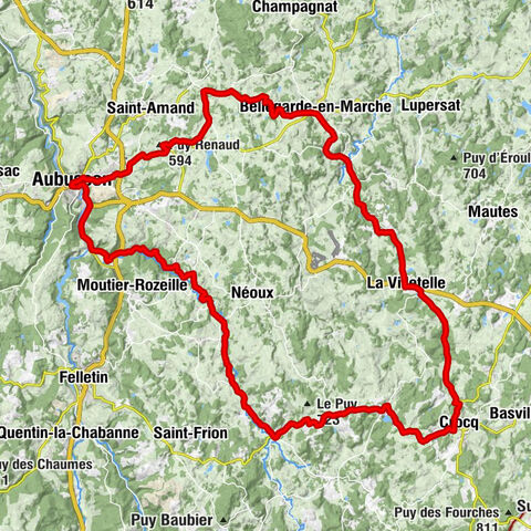 Fahrradroute von Aubusson nach Crocq
