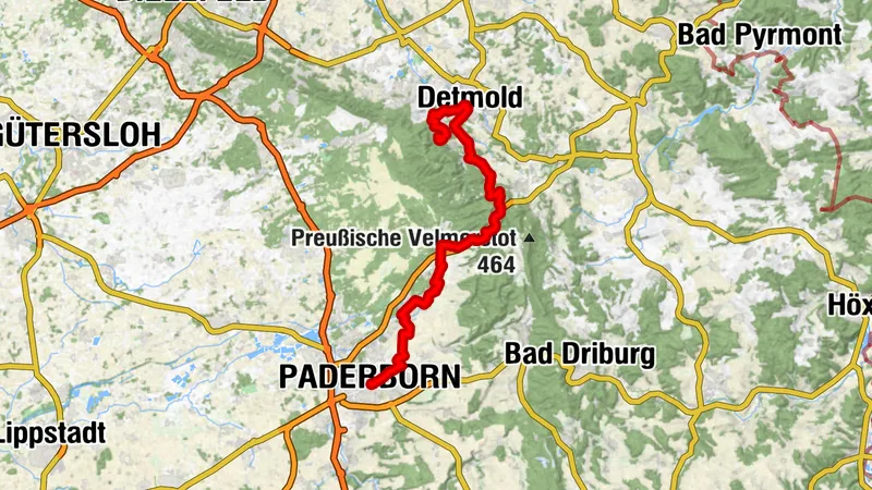 Römer-Lippe-Route, Etappe 1: Vom Hermannsdenkmal in Detmold nach Paderborn