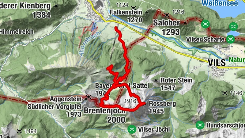 Aufstieg Brentenjoch über Rossberg T5 Rinne bei Pfronten, Bayern/Deutschland